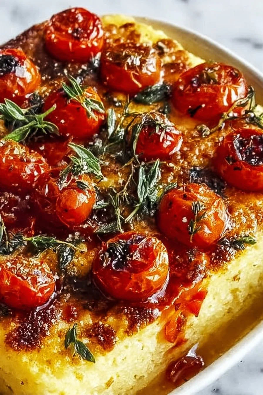 Irresistibly Cheesy Herbed Polenta and Roasted Tomato Bake