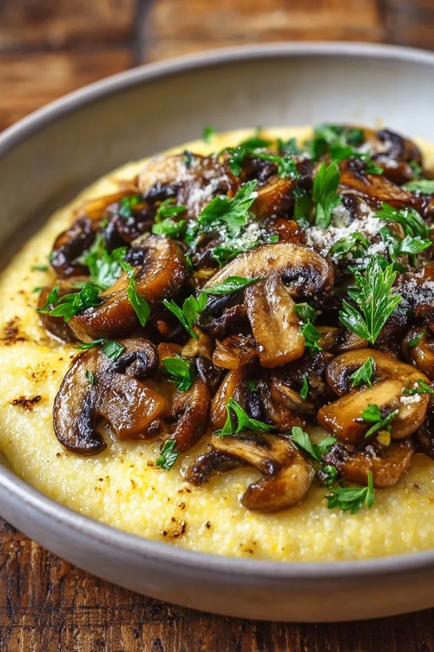 Delicious Italian polenta with sautéed mushrooms, a savory comfort food dish