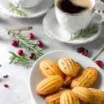 Freshly baked Orange Cranberry Madeleines on a plate