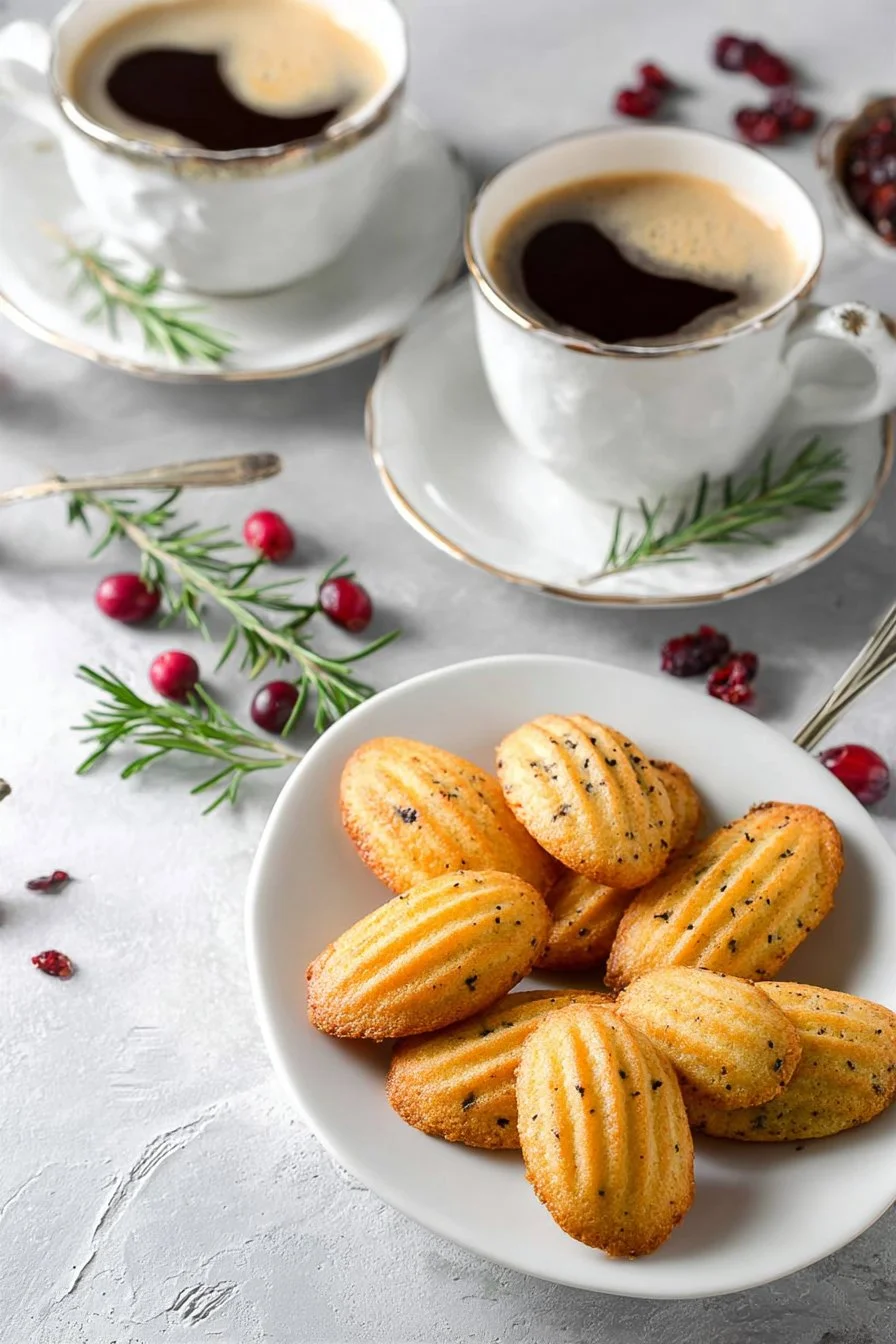Freshly baked Orange Cranberry Madeleines on a plate
