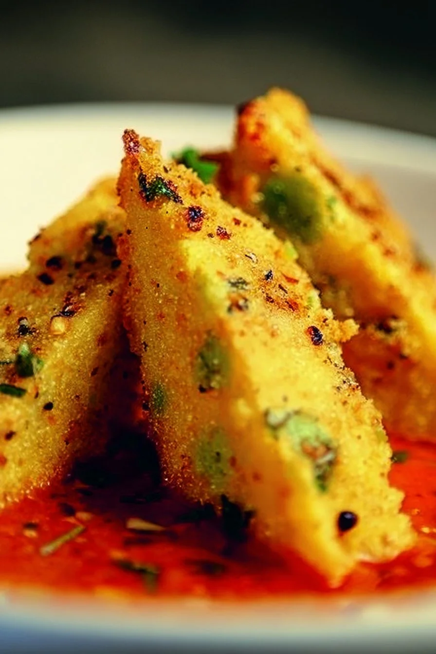 Delicious polenta cakes served with chili-garlic sauce