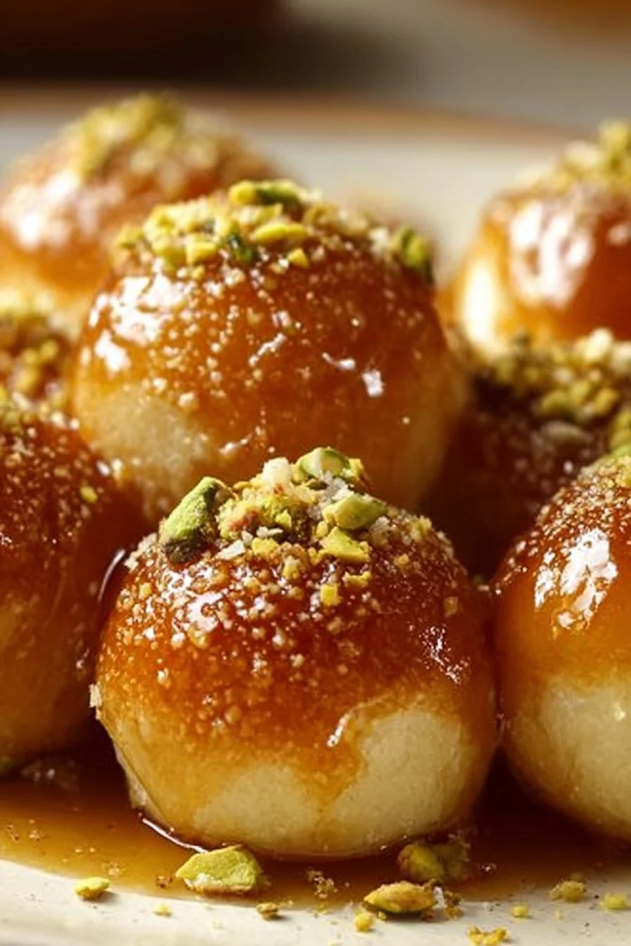 Delicious Ricotta Pistachio Honey Bites served on a platter