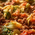Slow Cooker Unstuffed Cabbage Rolls in a bowl with fresh herbs and sauce