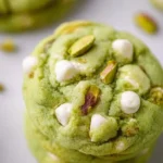 Soft and chewy pistachio pudding cookies on a baking tray