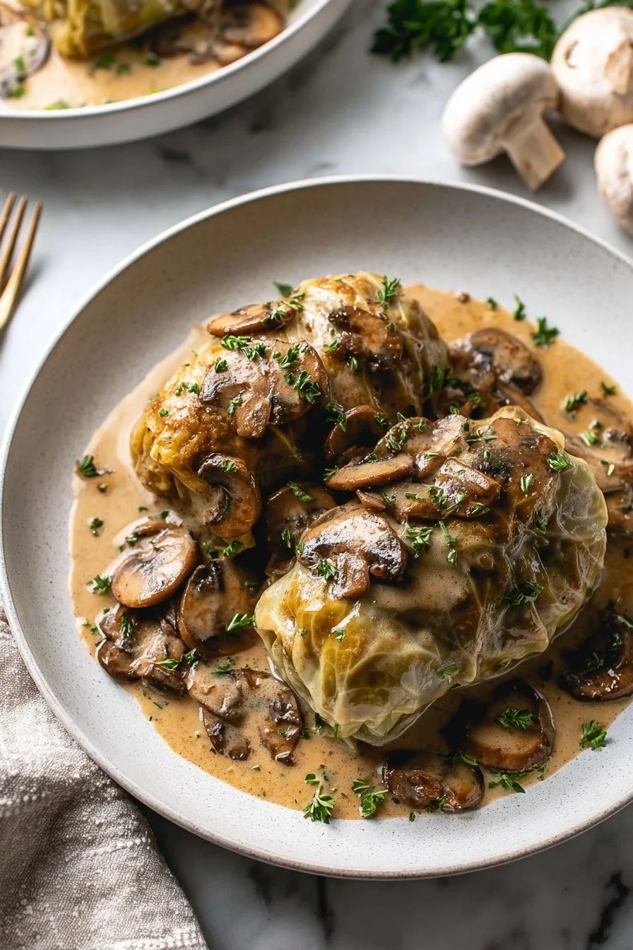 Stuffed Cabbage Rolls with Mushroom Sauce Recipe