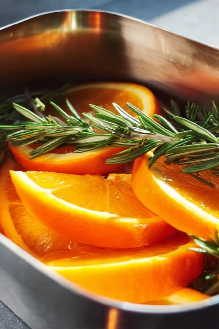 Summer simmer pot with fresh herbs and fruits for natural home fragrance.